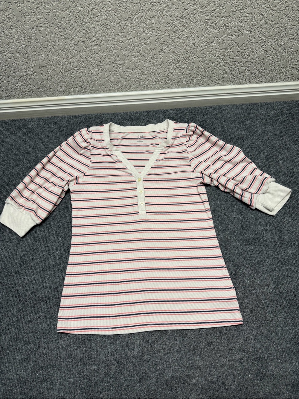 GAP Pink, Navy & White Striped Henley Long Sleeve Top